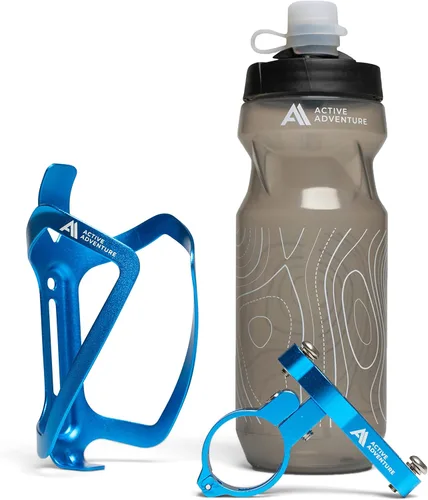 Vista 11 de Combo de soporte para botella de agua para bicicleta, 20 onzas, soporte para botella exprimible y jaula de montaje para bicicleta, no necesita