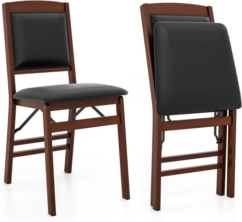 Vista 10 de Giantex Juego de 2 sillas de comedor plegables de madera negra con asiento acolchado, marco de madera maciza, carga máxima de 400 libras, sin