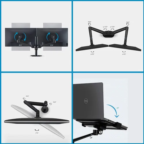 Vista 4 de Soporte de monitor para laptop de altura ajustable, compatible con portátiles de 13 a 17.3 pulgadas, capacidad para 2 monitores de 11 a 27 pulgadas