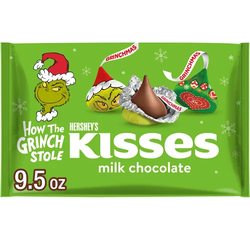 Vista 8 de HERSHEY'S KISSES Grinch - Bolsa a granel de chocolate con leche, caramelo de Navidad, 33.85 onzas