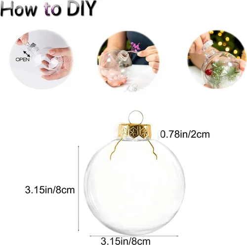 Vista 2 de Neioaas 12 bolas de adornos transparentes rellenables, bolas transparentes de 3.15 pulgadas, bolas de plástico para manualidades, adornos redondos