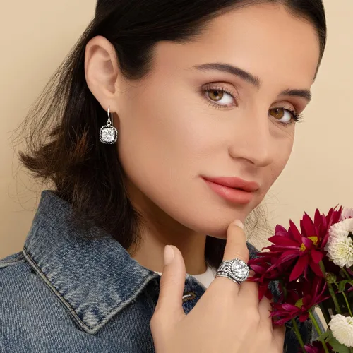 Vista 4 de JEAN RACHEL JEWELRY Anillo de plata de ley 925, diseño vintage de trenza y hoja con circonita cúbica acolchada, hipoalergénico, sin plomo ni níquel