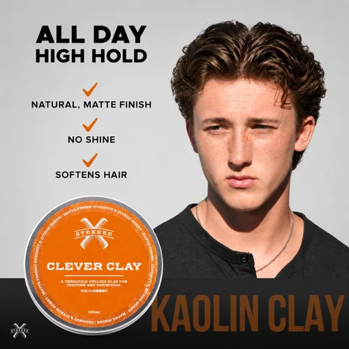 Vista 5 de Steezee Clever Clay - Arcilla para el cabello para hombres, arcilla de fijación fuerte, acabado mate, añade textura y volumen, fórmula nutritiva a
