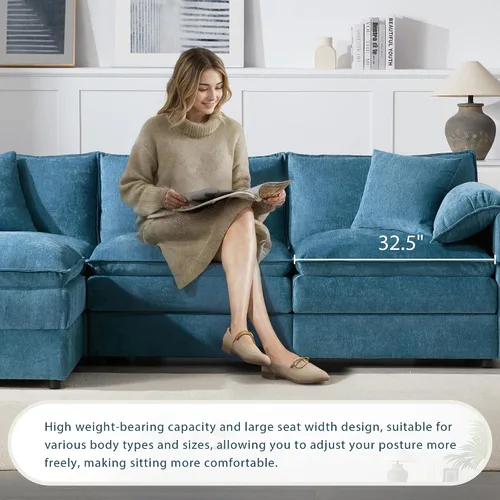 Vista 60 de Moderno sofá modular en forma de U con almohadas para la cintura, sofá cama con diván, sofá tapizado simétrico de felpilla de 6 asientos para sala