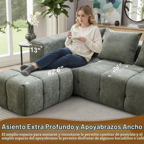 Vista 8 de Sofás sin estructura de 119" tamaño extragrande estilo nube para sala de estar, sofá seccional modular moderno con mechones con asiento profundo