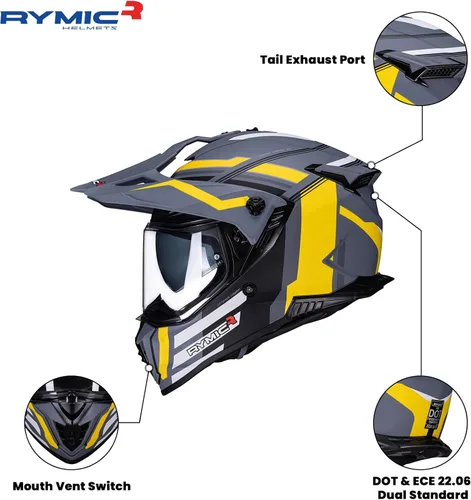 Vista 5 de X60 - Casco deportivo doble, casco de motocicleta de aventura con visera solar integrada, cascos para motos de nieve todoterreno para adultos