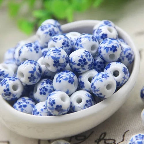 Vista 7 de 100 cuentas de porcelana de 0.315 pulgadas (0.315 in), cuentas de cerámica redondas chinas, cuentas de porcelana azul y blanca con agujero de 0.098