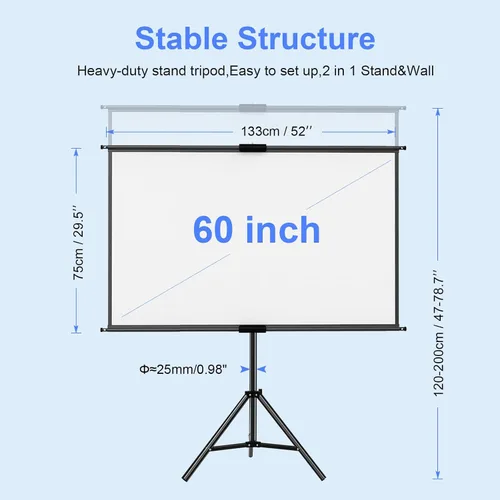 Vista 2 de Soporte de trípode de pantalla de proyector de 60 pulgadas, pantalla de proyección con respaldo negro, soporte de trípode 16:9 HD premium sin