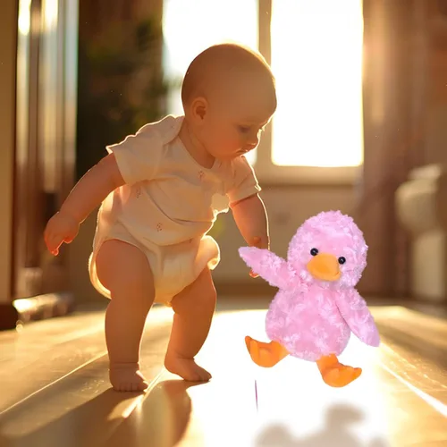 Vista 6 de Animal de Peluche Relleno Pato Rosa, Lindo Juguete de Pato Rosa Peludo, Juguete de Peluche Suave y Tierno Abrazable para Niños y Niñas, Regalos