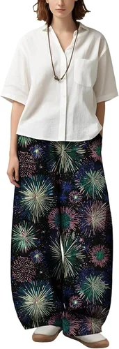 Vista 16 de Womens Wide Leg Firework Pattern Pants High Waist Cotton Blend Lantern Trousers Casual Summer Loungewear