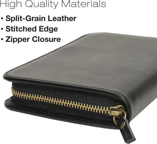 Vista 5 de Cartera de viaje de cuero y soporte para pasaporte, Negro (grano dividido), Grano dividido