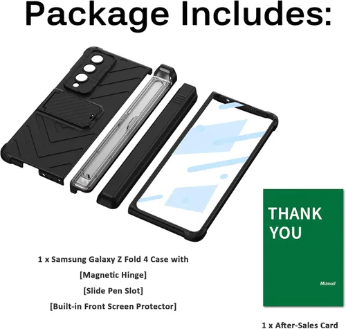 Vista 8 de Miimall Funda compatible con Samsung Galaxy Z Fold 4 con soporte para bolígrafo, protector de pantalla de vidrio templado integrado + función atril