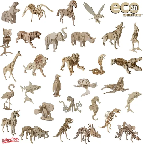 Vista 6 de Rompecabezas de madera Eco 3D de Deluxebase. Kit de manualidades de rompecabezas 3D con temática animal. Juguetes de animales de safari de madera