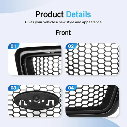 Vista 4 de CarPartsDepot Rejilla delantera negra diseño de panal compatible con Ford F-150 Pickup Truck 2004-2008 Lariat New Body Style 4L3Z8200CAPTM FO1200415