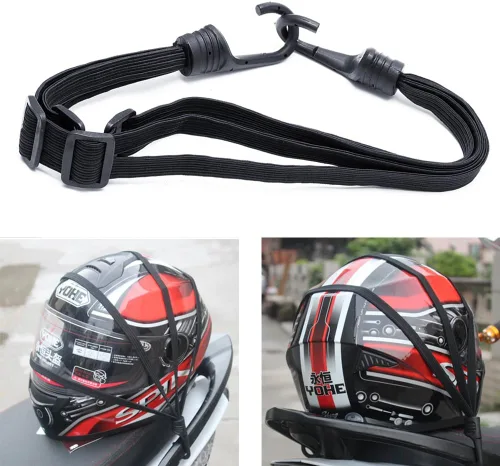 Vista 2 de Cuerda elástica, correa retráctil para llevar el casco como equipaje en la motoKangnice 2 ganchos