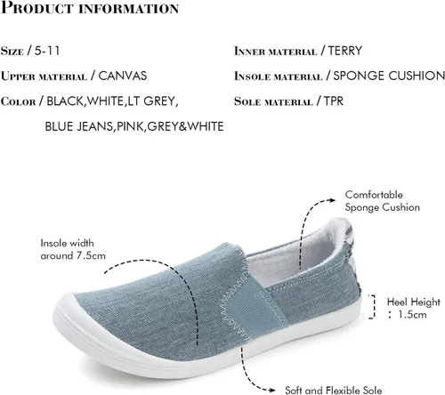 Vista 6 de FUNKYMONKEY - Zapatos para mujer, cómodos, caña baja, de lona, sin cordones, clásicos, casuales, para caminar