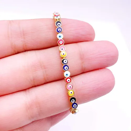 Vista 6 de LESLIE BOULES Pulsera multicolor con diseño de mal de ojo, chapada en oro de 18 quilates, joyería de protección de cadena ajustable, Vidrio, Chapado