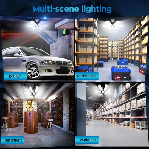 Vista 6 de TANBABY Luz LED mejorada para garaje, luz de techo LED deformable de 150 W, 15000 lm, E26/E27, iluminación de garaje con bombilla de 6+1 paneles