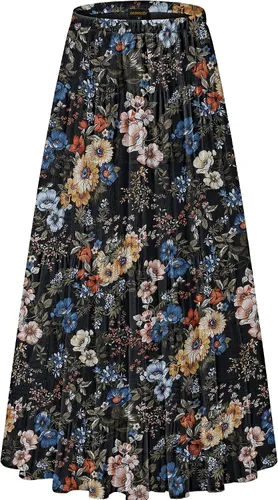 Vista 12 de NASHALYLY - Faldas largas de gasa, acampanadas, plisadas, con cintura alta y elástica para mujer Albaricoque Rosa Floral
