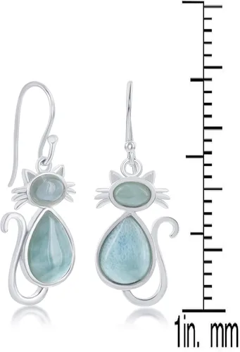 Vista 22 de Beaux Bijoux Aretes de plata de ley azul larimar para mujer, joyería natural de larimar, diseño de animales marinos, pez de pulpo de tortuga