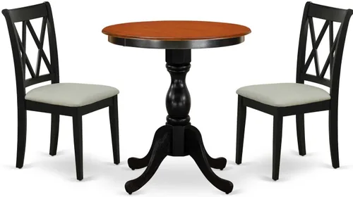 Vista 6 de East West Furniture ESBR3-BCH-17 - Juego de mesa de comedor de 3 piezas contiene una mesa de comedor redonda con pedestal y 2 sillas tapizadas