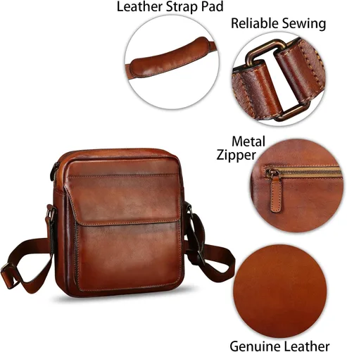 Vista 6 de IVTG Bolso de mensajero de cuero genuino para hombre, bolso de hombro cruzado, bolsa de mano de trabajo, bolsa de negocios