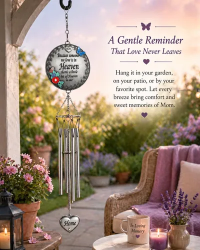 Vista 7 de Campanilla de viento conmemorativa de la condolencia de mamá – Porque alguien que amamos está en el cielo, hay un poco de cielo en nuestra casa
