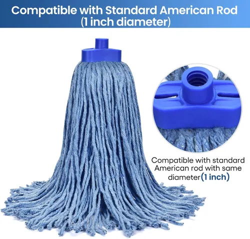 Vista 3 de Matthew - Cabezales de repuesto para trapeador húmedo de algodón resistente (azul, mediano, paquete de 12) con 2 paños de microfibra para uso