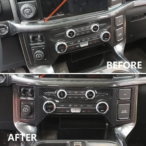 Vista 6 de Cubierta del panel de control central de fibra de carbono Tirm para Ford F150 2021+(aire acondicionado A/C)