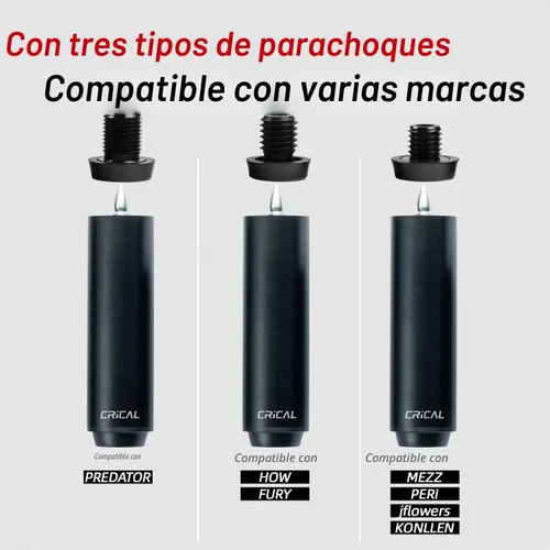 Vista 2 de CRICAL Extensión de taco de billar de metal de 2/3/4/8 pulgadas con 3 parachoques, accesorios de billar