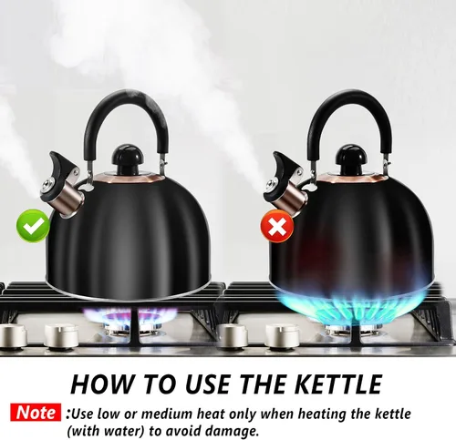 Vista 5 de Hervidor de Té, Hervidor de Té Silbante para Estufa de 2.6 Cuartos, Teteras para Estufa de Acero Inoxidable Grado Alimentario, Mango