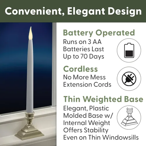 Vista 3 de 612 Vermont VT-1660P-4 - Velas LED de ventana con temporizador (6 encendido/18 apagado), llama parpadeante LED dual blanca cálida patentada, Peltre