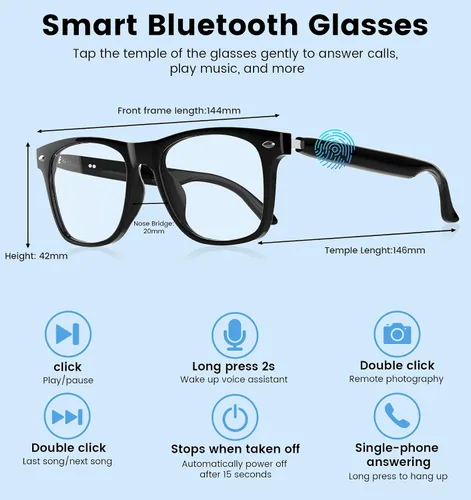 Vista 14 de Gafas inteligentes con Bluetooth AI para hombres y mujeres