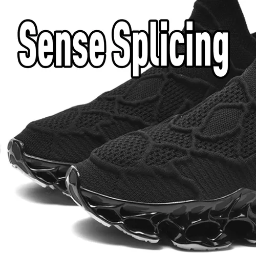 Vista 4 de Poramea Mocasines sin cordones para hombre zapatos de tenis para caminar sin cordones para correr de malla para correr estilo casual atlético Negro
