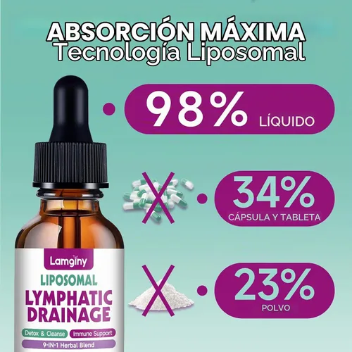 Vista 6 de Gotas de drenaje linfático liposomal, suplementos de drenaje linfático 9 en 1 para desintoxicación y limpieza, con equinácea, diente de león, saúco