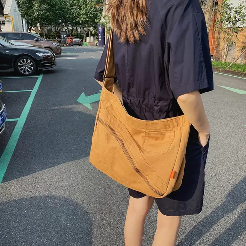 Vista 4 de Bolso cruzado de lona para mujer, bolso de hombro casual, bolsa de mano, bolsa de mensajero, bolsa cruzada para la escuela y el trabajo