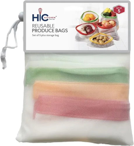 Vista 7 de HIC - Bolsas reutilizables de malla para productos con cierre de cordón, juego de 5 más bolsa de almacenamiento