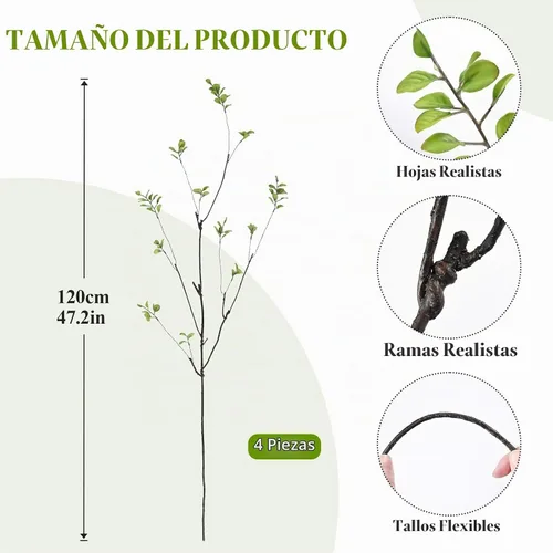 Vista 2 de Sherika 4 ramas de ficus artificiales realistas, tallos de eucalipto sintéticos, tallos de vegetación falsos flexibles, plantas artificiales