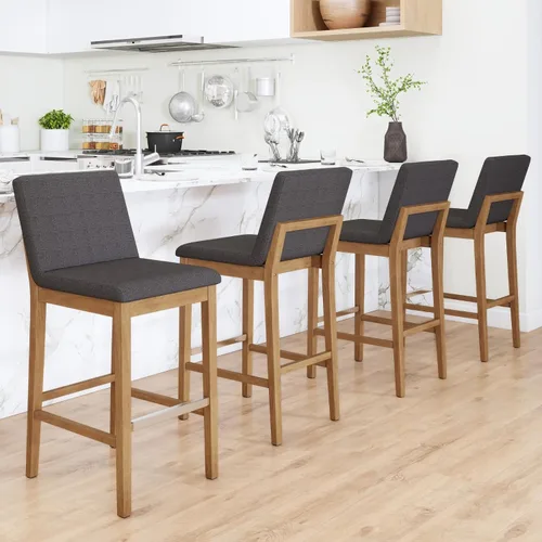 Vista 16 de chairus Juego de 2 taburetes de bar modernos de altura de mostrador de 26 pulgadas, taburetes tapizados de lino con respaldo y reposapiés de metal