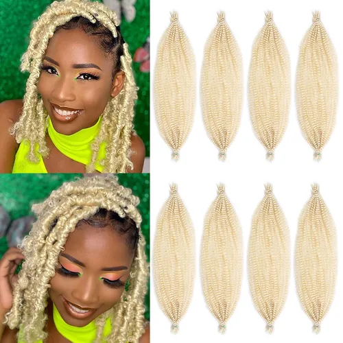 Vista 17 de Cabello de Envoltura Pre-Esponjado de 8 Pulgadas, 3 Paquetes, Cabello Afro Twist Pre-Separado Elástico para Locs, Cabello Afro Twist Negro Natural