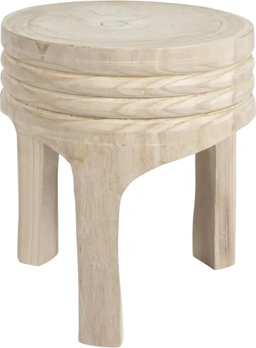 Vista 3 de Creative Co-Op Taburete de madera de Paulownia tallada a mano, estilo bohemio, natural