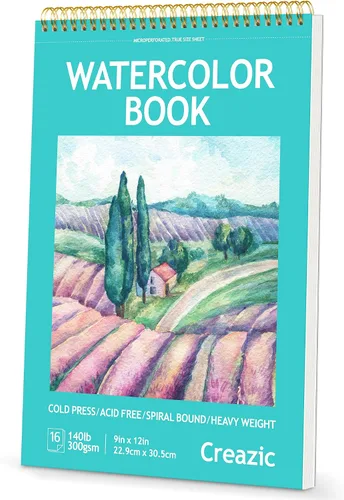 Vista 12 de Bloc de papel de acuarela de 9 x 12 pulgadas (140 libras/300 gsm) – Cuaderno de bocetos para artistas sin ácidos, papel pesado prensado en frío