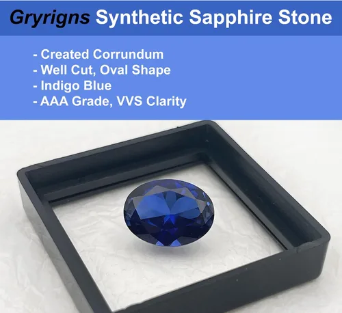 Vista 2 de Piedra de zafiro sintética suelta ovalada azul índigo, corindón pulido, corte de piedras preciosas facetadas 3A VVS (3.2 cts-11.6 quilates, 1 unidad)