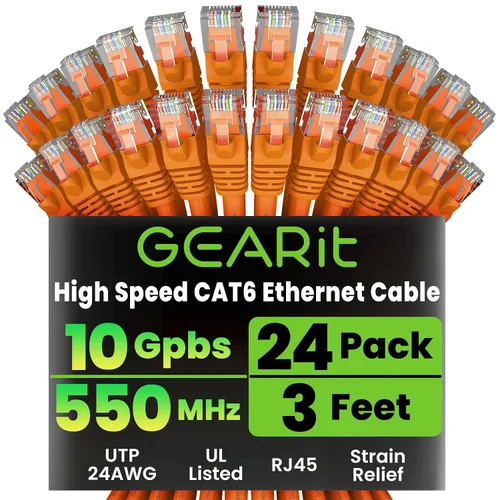 Vista 18 de GEARit Paquete de 24 cables Ethernet Cat6 de 0.5 pies Cable de conexión de red RJ45, conectores chapados en oro sin enganches de 10 Gbps, cable
