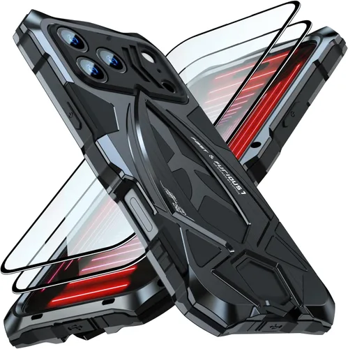Vista 10 de Lunivop Funda para iPhone 15 Pro Max, protección resistente, tornillo resistente, cuerpo completo, de grado militar, de goma de parachoques de metal