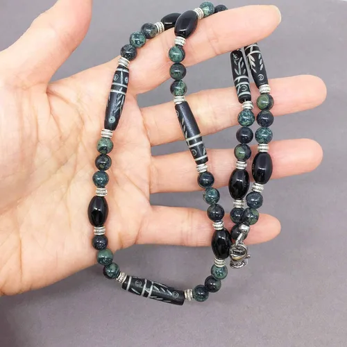 Vista 14 de Mami's Gem Studio Collar de estilo tribal para hombre, cuentas con hueso tallado, ónix negro y piedras preciosas, hecho a mano en Estados Unidos