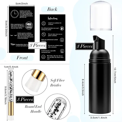 Vista 2 de Remerry 40 Pcs Lash Shampoo Brushes Set Eyelash Aftercare Bag Disposable Mascara Tubes Foam Pump Bottle Extension Aftercare Instructions Card