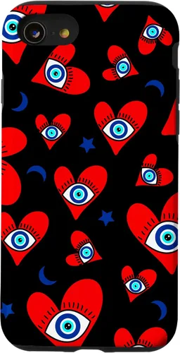 Vista 8 de Funda para iPhone 12 mini con diseño de mal de ojo, diseño de corazones de mal de ojo azul
