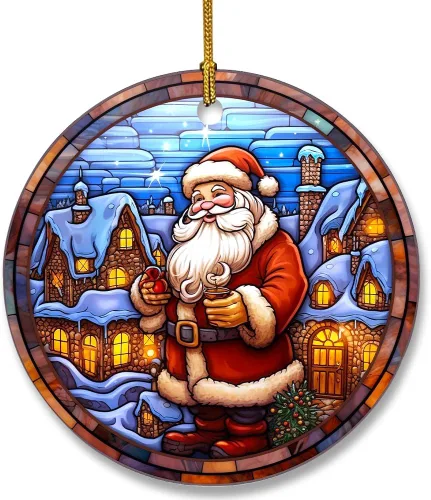 Vista 10 de Adorno de cerámica divertido - Papá Noel travieso y ciervo "Deseo que no te traiga nada más que una feliz Navidad" - Adornos para el hogar, adorno
