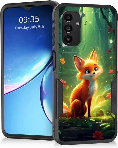 Vista 100 de Funda para Galaxy A14 5G, resistente de doble capa híbrida de policarbonato duro, goma suave, a prueba de golpes, funda protectora resistente